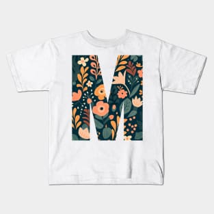 Whimsical Floral Letter M Kids T-Shirt